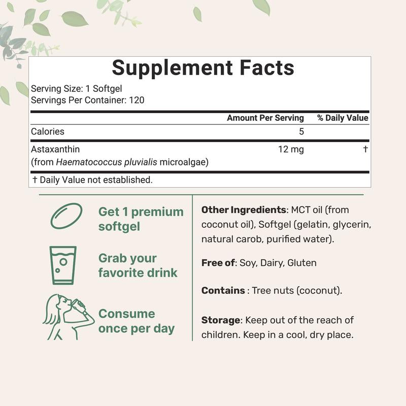 Sorelle Astaxanthin 12mg Softgels, 120ct