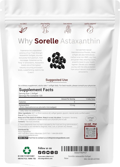 Sorelle Astaxanthin 12mg Softgels, 120ct