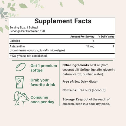 Sorelle Astaxanthin 12mg Softgels, 120ct